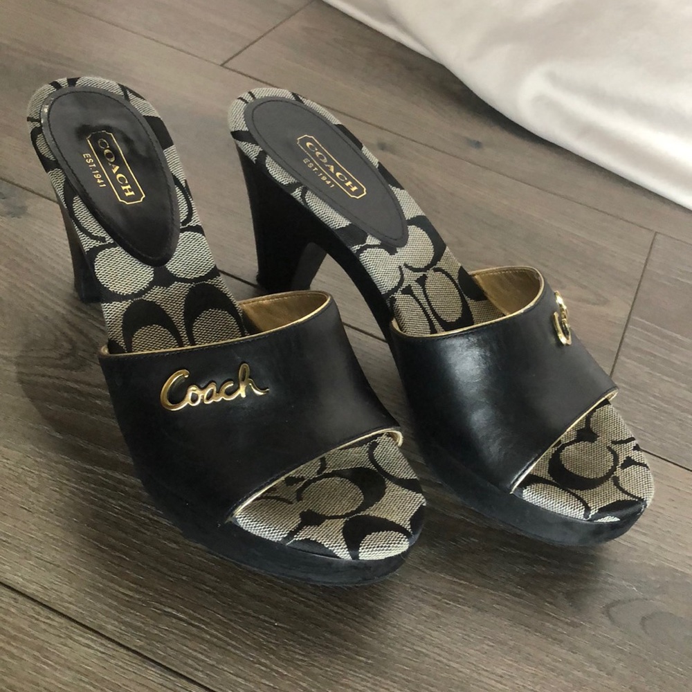 Coach slide on high heel sandal, size 8